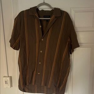 Banana Republic Brown and Tan Striped Casual Button Down Shirt